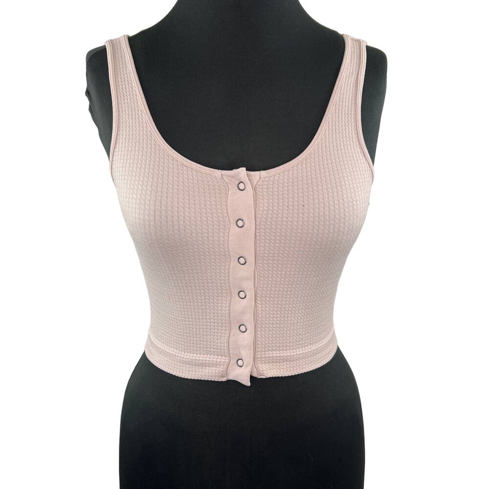 Aeropostale Seriously Soft Light Pink Waffle Knit Scoop Neck Snap Up Crop Top XS